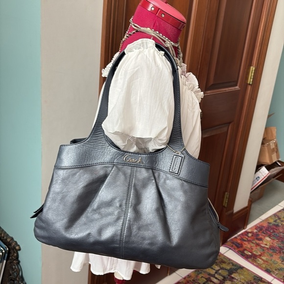 Coach  Lexy shoulder bag  Satchel  leather  metallic Steel blue  pristine 3 Comp - Picture 8 of 15